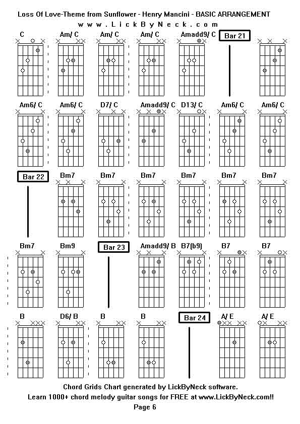 Chord Grids Chart of chord melody fingerstyle guitar song-Loss Of Love-Theme from Sunflower - Henry Mancini - BASIC ARRANGEMENT,generated by LickByNeck software.